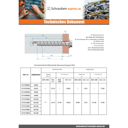 1 x Betonschraube Sechskantkopf Kreuzschlitz mit Flansch T15 10x60 Verzinkt