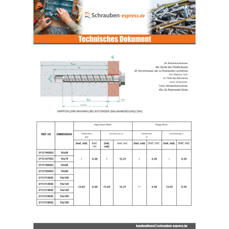 1 x Betonschraube Sechskantkopf Kreuzschlitz mit Flansch T15 10x60 Verzinkt