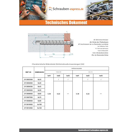 1 x Betonschraube Sechskantkopf Kreuzschlitz mit Flansch T10 6X35 Verzinkt