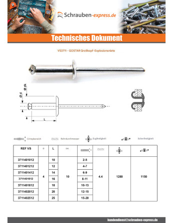 1 x Nieten geschält GOSTAR Aluminium...