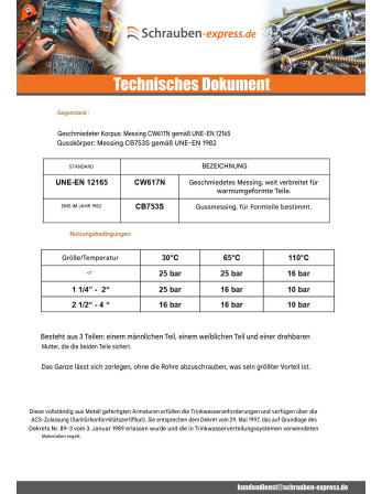 1 x Gerade Verschraubung 66x76 (2"1/2) Weiblich...