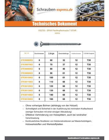 1 x Spax Schraube VERORDNUNG Flachkopf T-STAR...