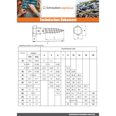 1 x Schlüsselschrauben 6x140 Verzinkt