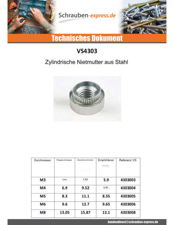 1 x Einniet-Mutter Zylindrisch M5 Materialdicke...