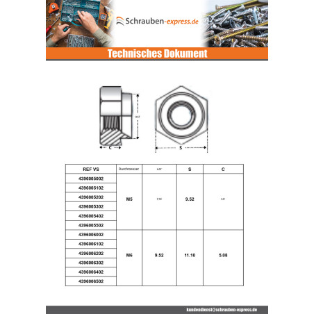 1 x Einniet-Mutter Sechskant Verzinkt M10 Materialdicke 2,5 mm