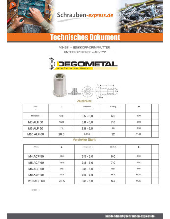 1 x Muttern Nieten Senkkopfschraube M10x20,5...