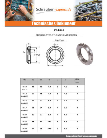 1 x Sicherungsmutter für Kerben Verzinkt M40...