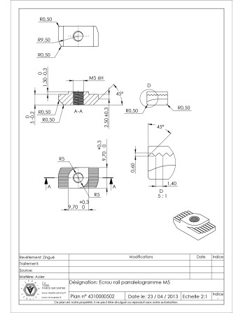 1 x Muttern Schiene PARALELOGRAM M5 Verzinkt