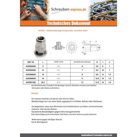1 x Muttern Nieten Flachkopf M8X18 GOFIX ACPSH30 Verzinkt