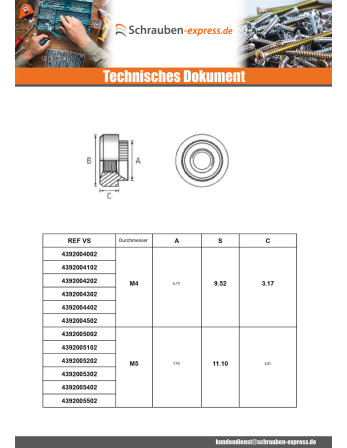 1 x Einniet-Mutter Zylindrisch M4 Materialdicke...