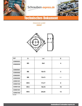 1 x Vierkantmutter M6 10x10x5 Verzinkt