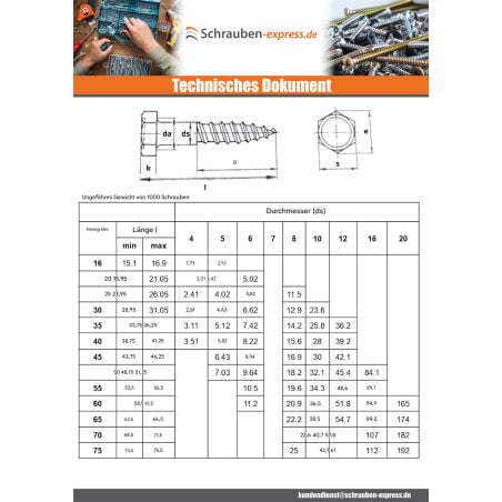 1 x Schlüsselschrauben 6x20 Verzinkt