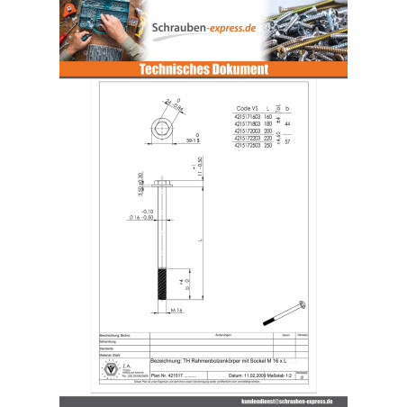 1 x Schrauben mit teilgewinde Spanplatte Sechskantkopf Kreuzschlitz mit Flansch M16X180 Dichromat