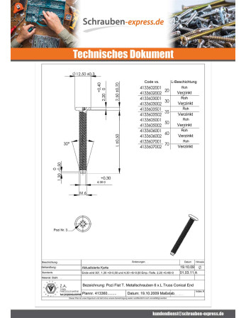 1 x Flachkopfschrauben Pozi M6x35 Spitze...