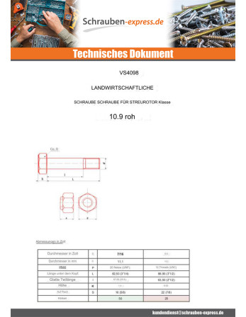 1 x Schraube ROTOR RUDDLER 9/19 x 3"1/2 Klasse...