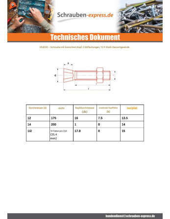 1 x Kopfschraube (mit Mutter) TC2M 1/2 x 50 13...