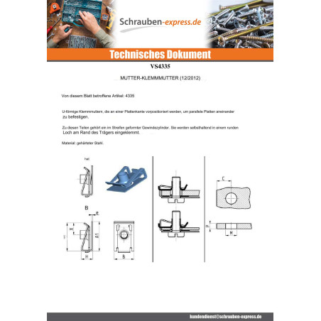 1 x Klemmmutter M5 NUT8415 Klemmdicke 0,5 für 4 Verzinkt
