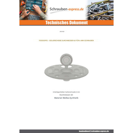 1 x Scheiben/Unterlegscheibe D ISOLIERUNG Durchmesser 60 Für Schraube Von 6