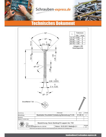 1 x Spanplattenschrauben Senkkopfschraube T20...
