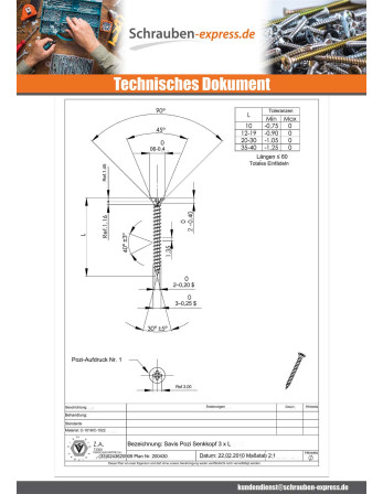 1 x Spanplattenschrauben Senkkopfschraube Pozi...