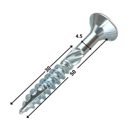 1 x Rahmenschraube tekor Senkkopfschraube Gezahnt T25 4,5 x 50 Mit Gewinde 30 cut Bohrspitze mit Typ 17 Spitze Verzinkt