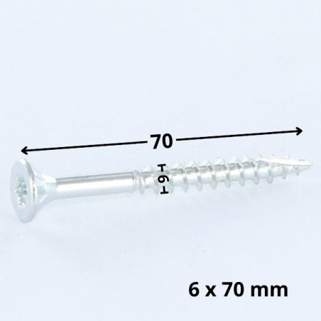 1 x Spanplattenschraube TEKOR Senkkopfschraube Gezahnt 6X70 Mit Gewinde 42 T30 Verzinkt cut Bohrspitze mit Typ 17