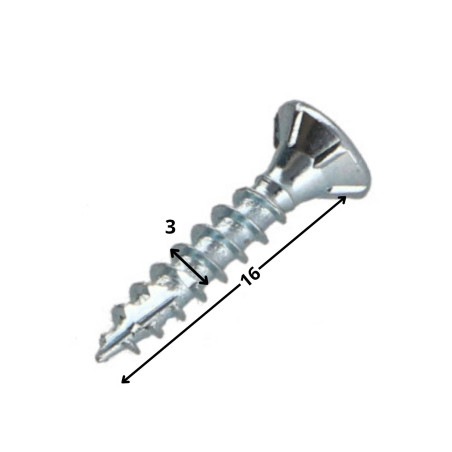 1 x Spanplattenschrauben TEKOR Senkkopfschraube Gezahnt 3x16 T10 Verzinkt Gesamtgewinde cut Bohrspitze mit Typ 17 Spitze