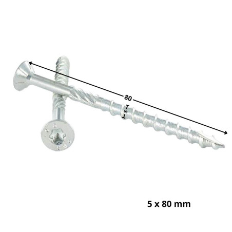 1 x Rahmenschraube tekor Senkkopfschraube Gezahnt T25 5 x 80 Mit Gewinde 48 cut Bohrspitze mit Typ 17 Spitze Verzinkt