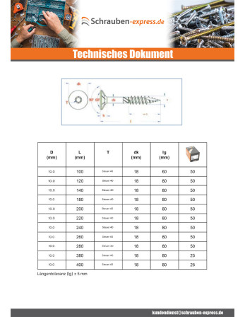 1 x Rahmenschraube tekor Senkkopfschraube...