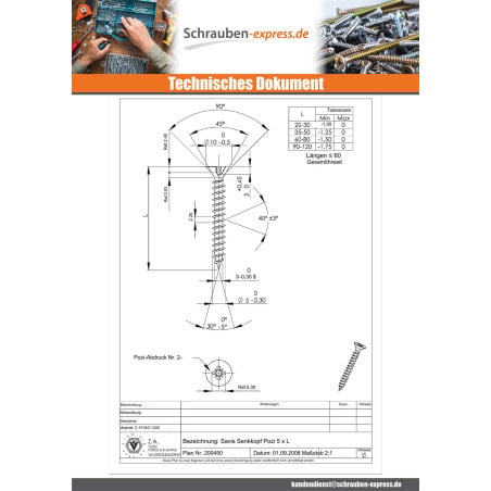 1 x Spanplattenschrauben Senkkopfschraube Pozi N°2 5X25 Gesamtgewinde Stahl schwarz verzinkt