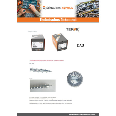 1 x Spanplattenschraube TEKOR Senkkopfschraube Gezahnt 4,5X30 T25 Verzinkt cut Bohrspitze mit Typ 17 Spitze