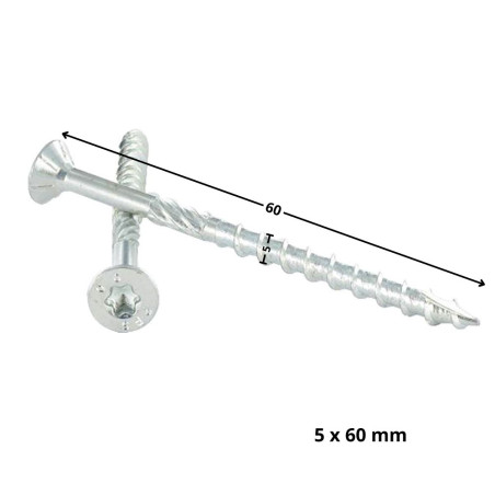 1 x Rahmenschraube tekor Senkkopfschraube Gezahnt T25 5 x 60 Mit Gewinde 36 cut Bohrspitze mit Typ 17 Spitze Verzinkt