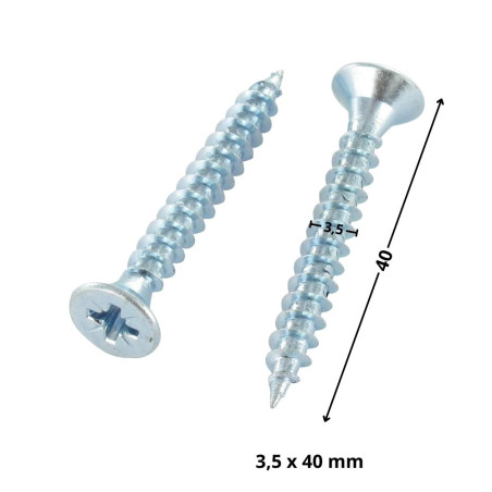 1 x Spanplattenschrauben Senkkopfschraube Pozi N°2 3,5X40 Gesamtgewinde Verzinkt