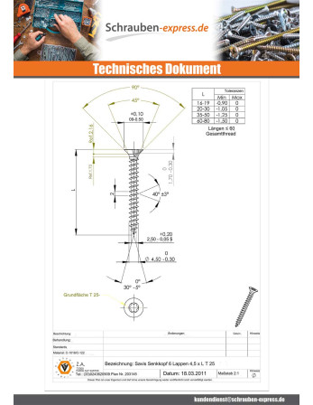 1 x Spanplattenschrauben Senkkopfschraube T25...