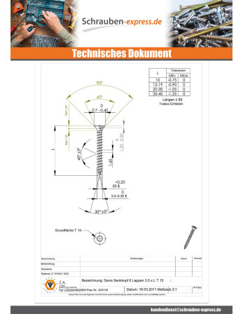 1 x Spanplattenschrauben Senkkopfschraube T15...