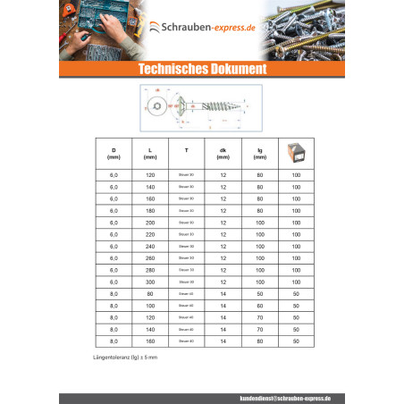 1 x Rahmenschraube tekor Senkkopfschraube Gezahnt T30 6 x 260 Mit Gewinde 100 cut Bohrspitze mit Typ 17 Spitze Verzinkt