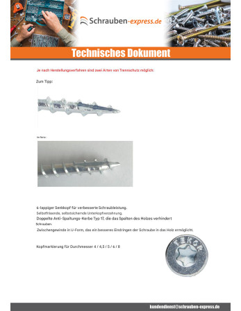 1 x Rahmenschraube tekor Senkkopfschraube...