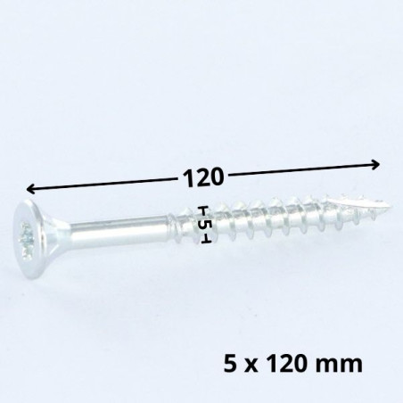 1 x Spanplattenschraube TEKOR Senkkopfschraube Gezahnt 5X120 Mit Gewinde 70 T25 Verzinkt cut Bohrspitze mit Typ 17
