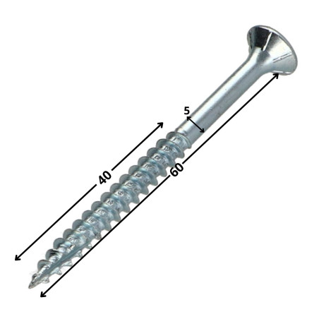 1 x Spanplattenschrauben TEKOR Senkkopfschraube Gezahnt Pozi N°2 5X60 Mit Gewinde 40 cut Bohrspitze mit Typ 17 Spitze