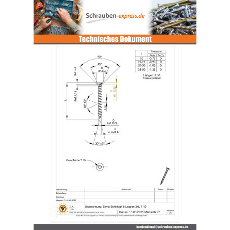 1 x Spanplattenschrauben Senkkopfschraube T10 3x20 Verzinkt Mikroschrauben