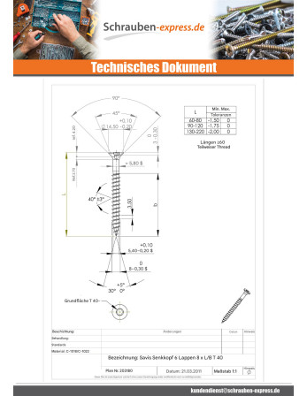 1 x Spanplattenschrauben Senkkopfschraube T40...