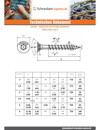 1 x Spanplattenschrauben Senkkopfschraube T30...