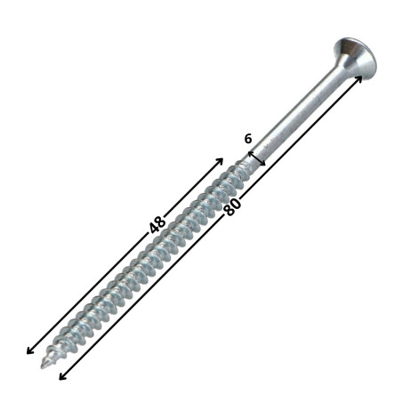 1 x Spanplattenschraube TEKOR Senkkopfschraube Gezahnt 6X80 Mit Gewinde 48 T30 Verzinkt cut Bohrspitze mit Typ 17