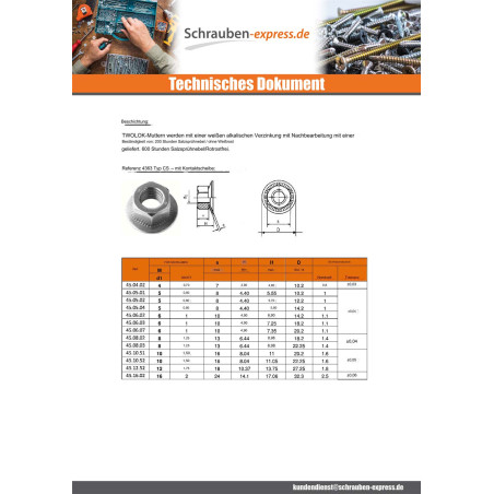 1 x Muttern Twolok cs(mit geriffelter Kontaktscheibe) M12 Scheiben/Unterlegscheibe M12x27,25x13,75 Verzinkt