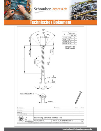 1 x Spanplattenschrauben Senkkopfschraube Pozi...
