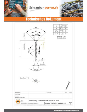 1 x Spanplattenschrauben Senkkopfschraube T10...