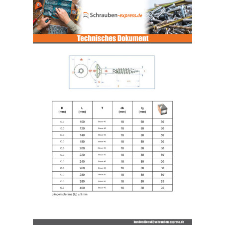 1 x Rahmenschraube tekor Senkkopfschraube Gezahnt T30 6 x 240 Mit Gewinde 100 cut Bohrspitze mit Typ 17 Spitze Verzinkt