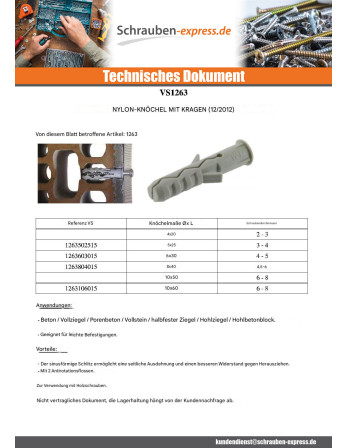 1 x Dübel Nylon mit flansch 6x30