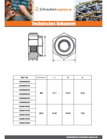 1 x Einniet-Mutter Sechskant Verzinkt M6...