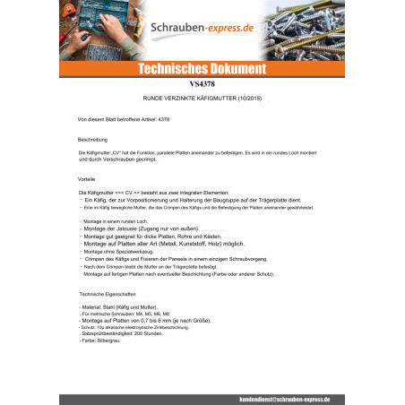 1 x Muttern Käfigmutter Rund M8 Materialdicke 1 für 6 CV4828HG Verzinkt